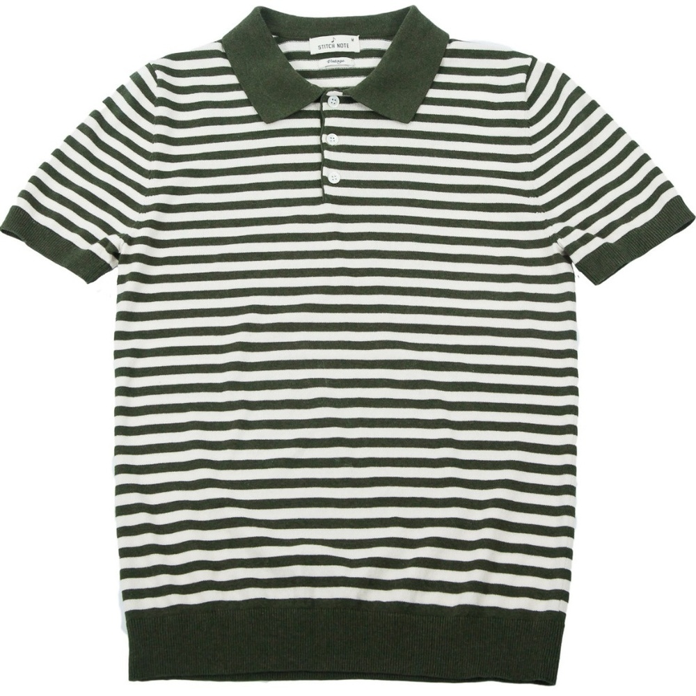 Stitch Note Vinage Melange Striped Polo Sweater